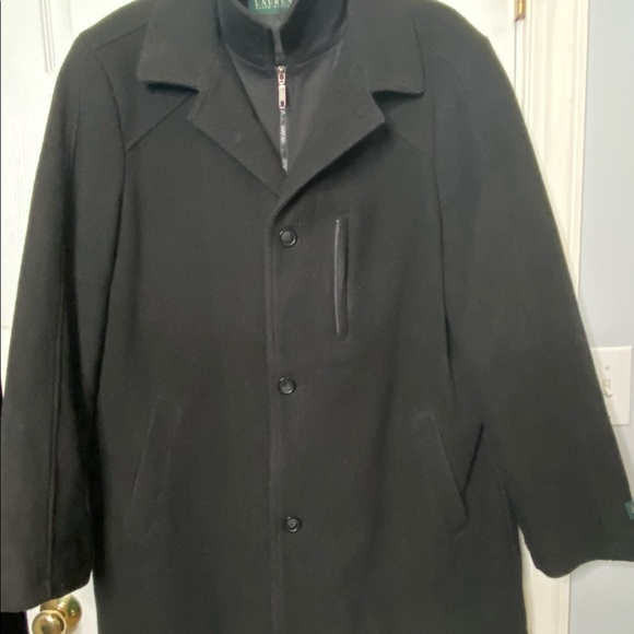 Lauren Ralph Lauren Mens Wool Coat Size 48 L Lined Insulated Zip Collared Black - Picture 2 of 10